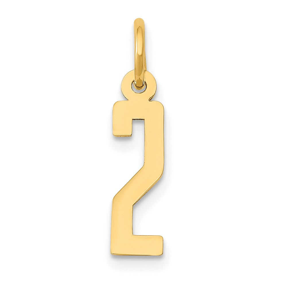 Small Elongated Number 2 Charm in 14k Yellow Gold