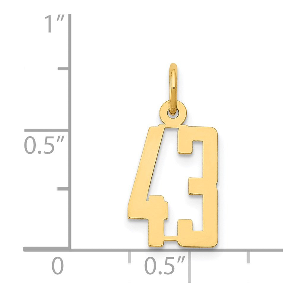 Small Elongated Number 43 Charm in 14k Yellow Gold