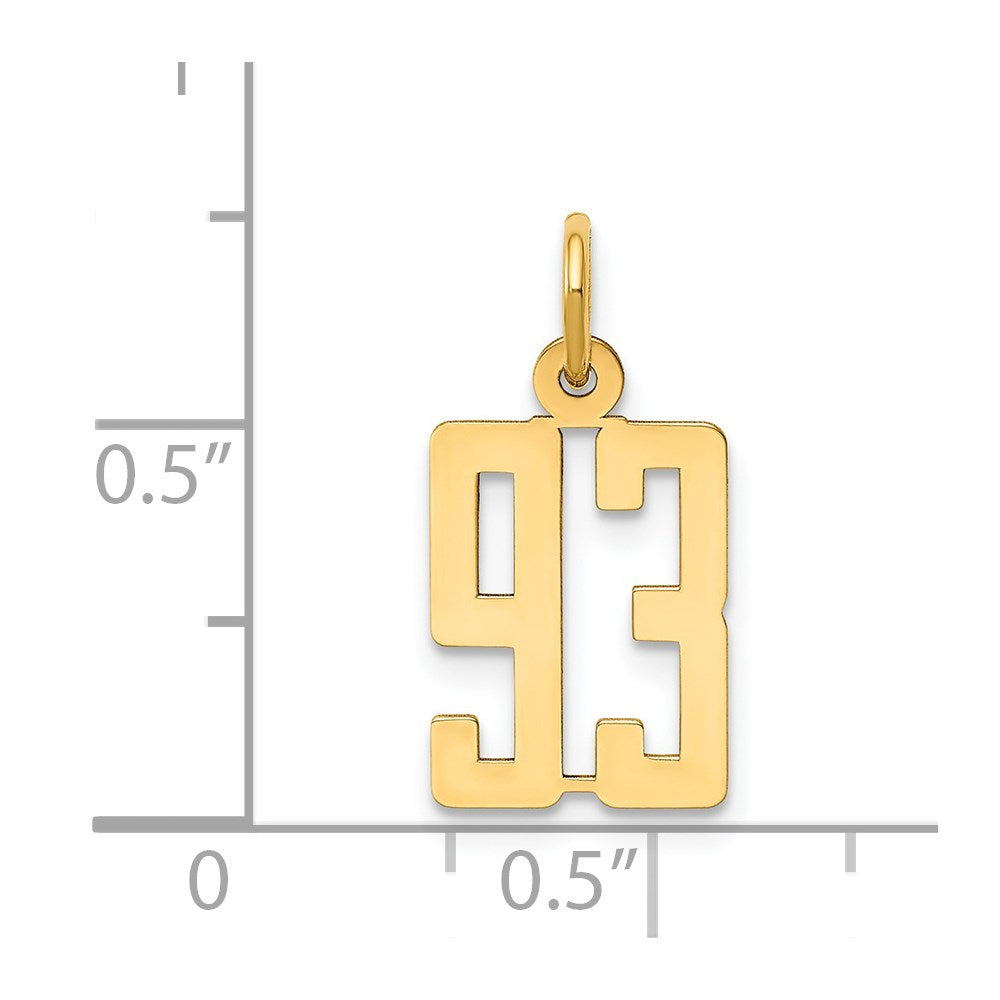 Small Elongated Number 93 Charm in 14k Yellow Gold