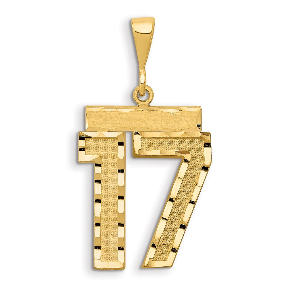 Large Brushed Diamond-cut Number 17 Charm in 14k Yellow Gold