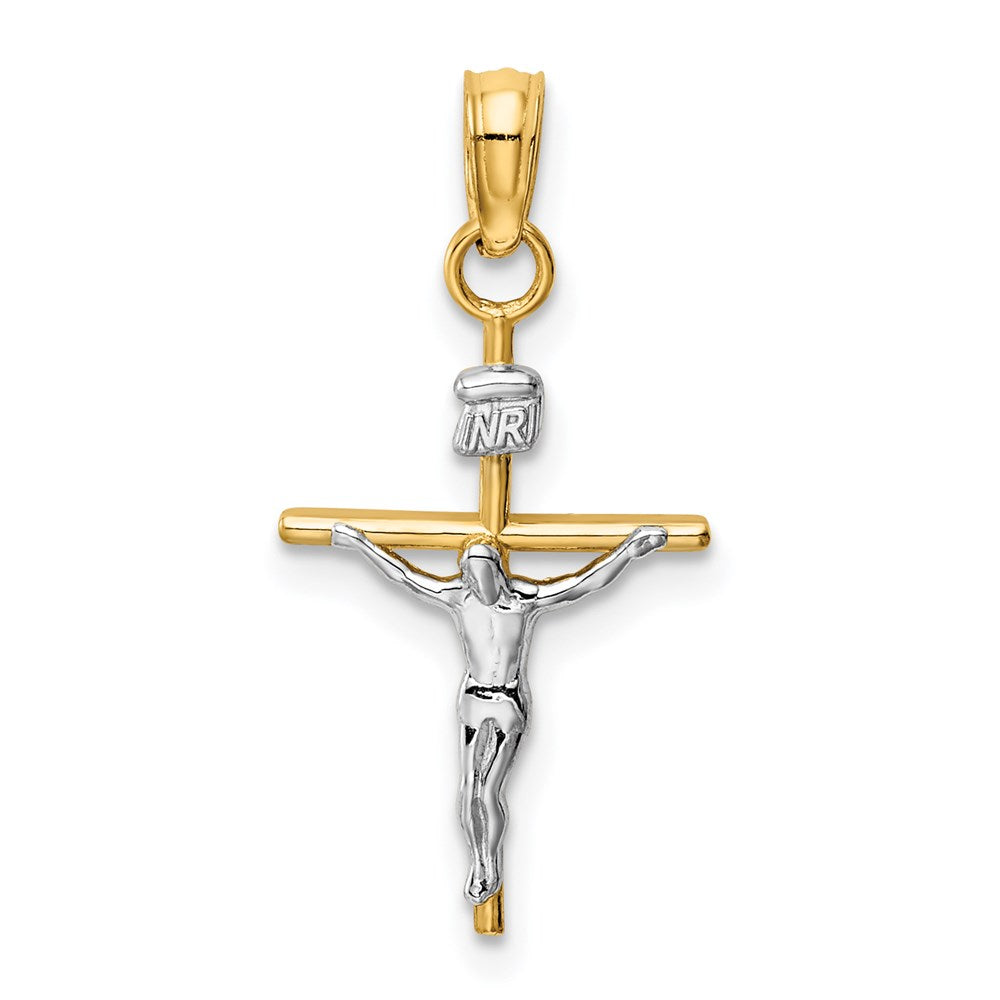 Two-tone INRI Crucifix Pendant in 14k Yellow & White Gold