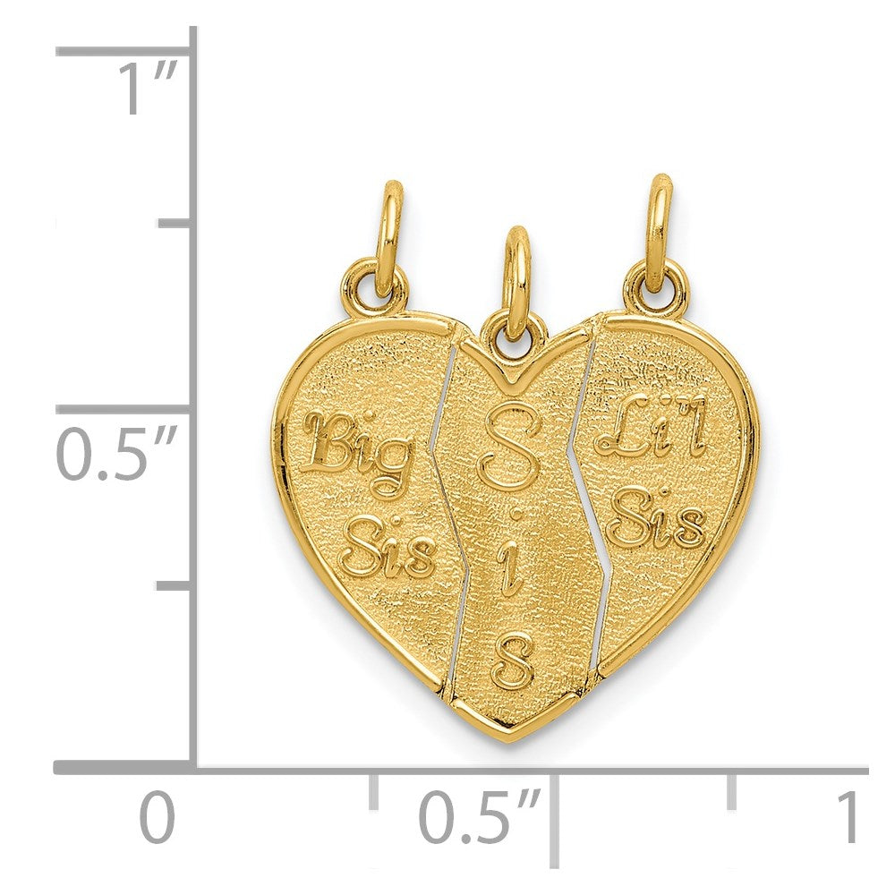 3-piece Break-apart BIG SIS-SIS-LIL SIS Charm in 14k Yellow Gold