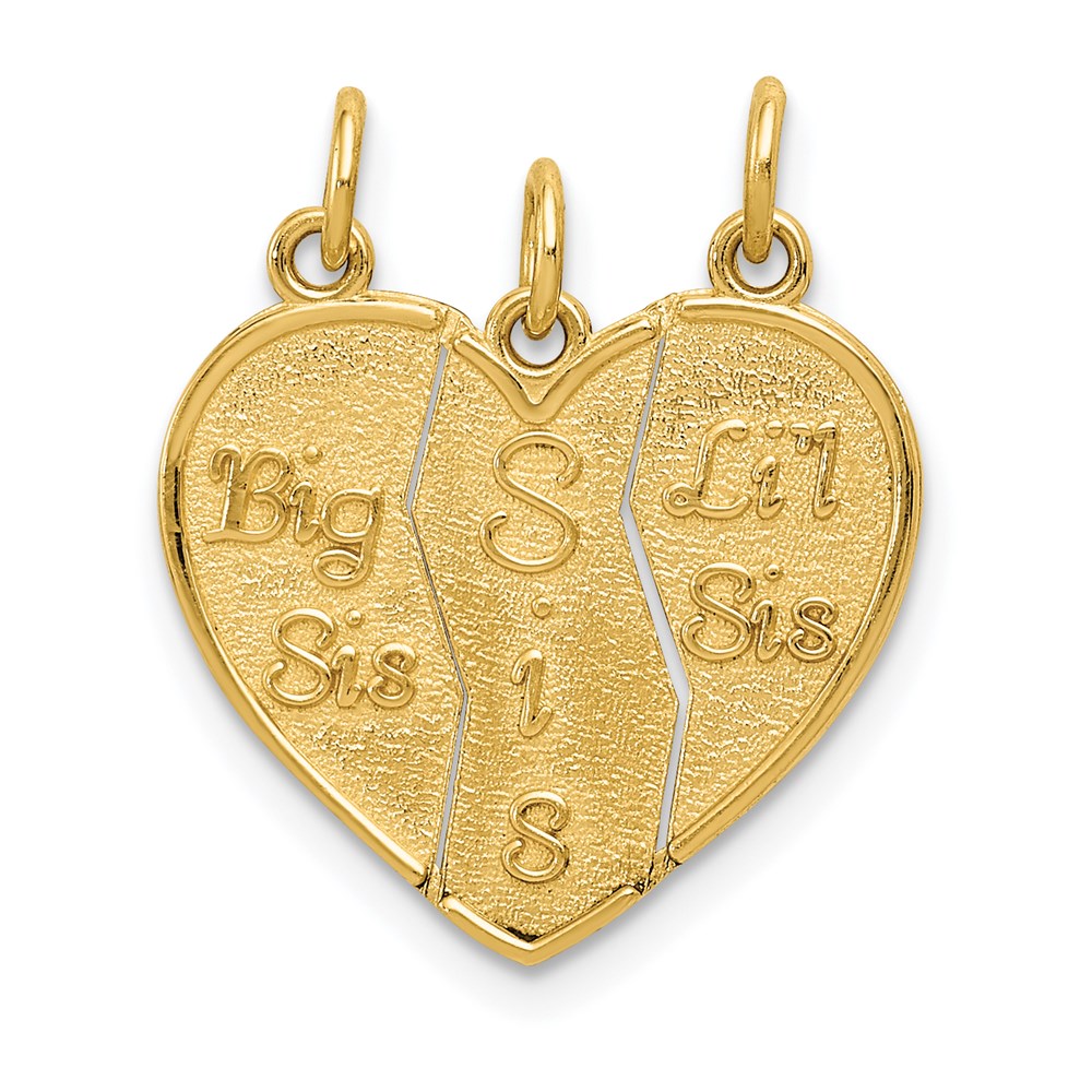 3-piece Break-apart BIG SIS-SIS-LIL SIS Charm in 14k Yellow Gold