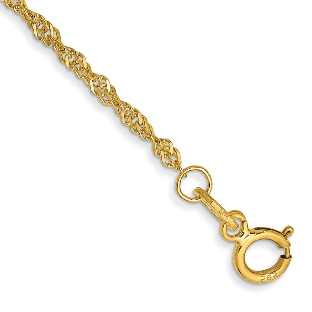 10-inch 1.40mm Singapore with Spring Ring Clasp Anklet in 14k Yellow Gold