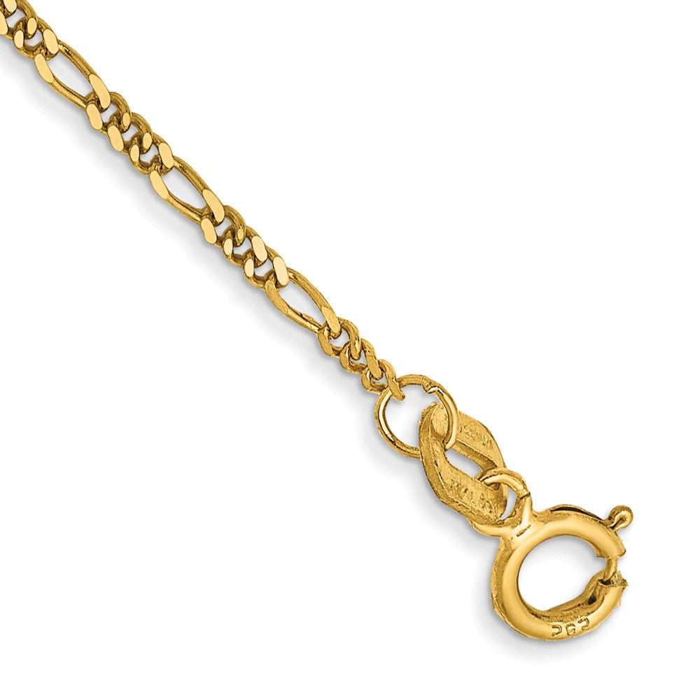 7-inch 1.25mm Flat Figaro with Spring Pendant Ring Pendant Bracelet in 14k Yellow Gold