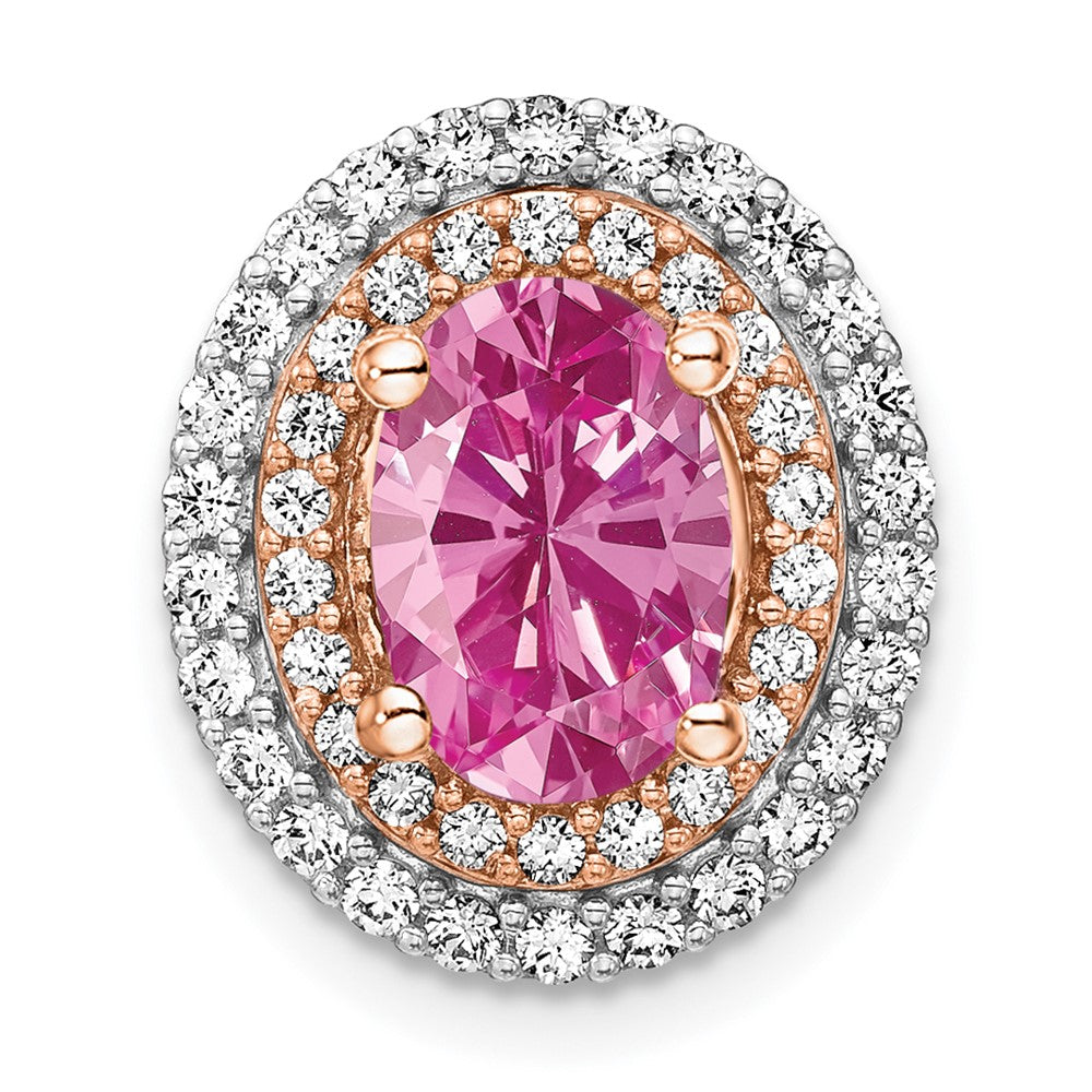 Two-Tone Lab Grown VS/SI FGH Diamond & Created Pink Sapphire Pendant in 14k White & Rose Gold