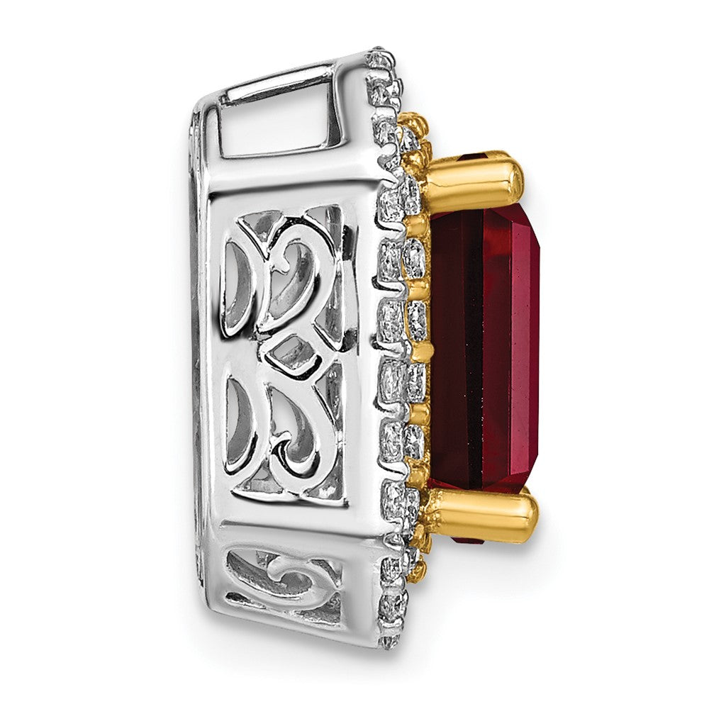 Two-Tone Lab Grown VS/SI FGH Diamond & Created Ruby Pendant in 14k Yellow & White Gold