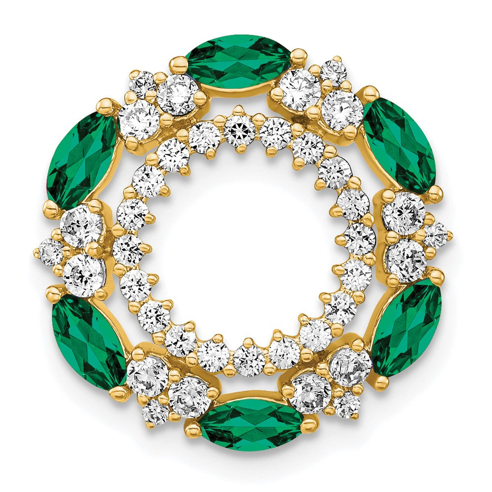 Lab Grown VS/SI FGH Diamond & Created Emerald Pendant in 14k Yellow Gold