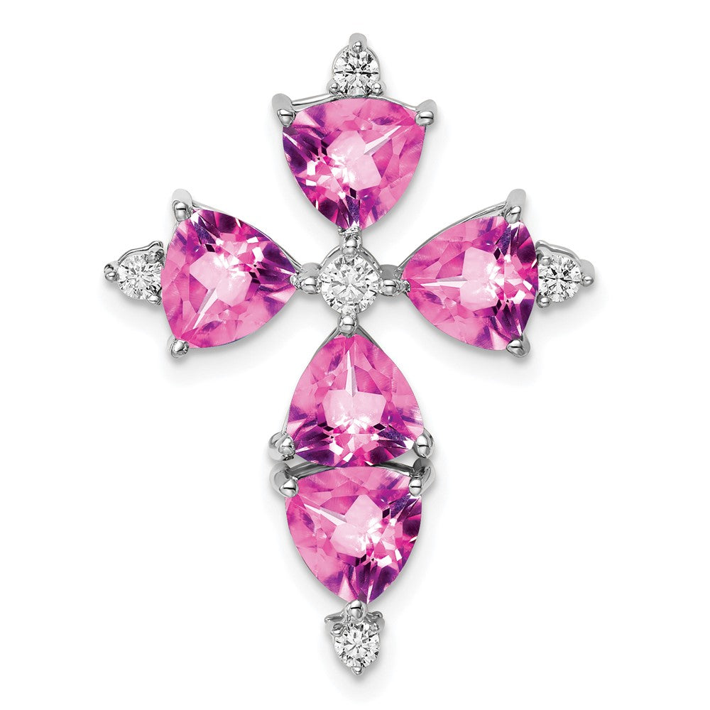Lab Grown VS/SI FGH Diamond & Created Pink Sapphire Pendant in 14k White Gold
