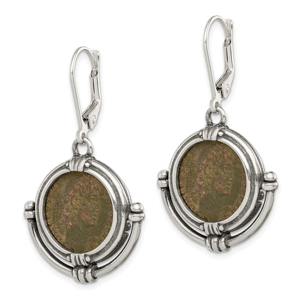 Ancient Coins Sterling Silver & Bronze Antiqued Roman Coin Leverback Dangle Earrings with a Certificate of Authenticity