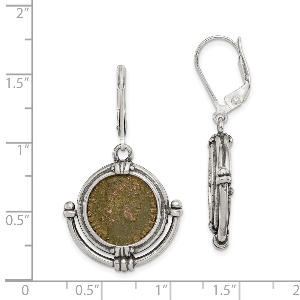 Ancient Coins Sterling Silver & Bronze Antiqued Roman Coin Leverback Dangle Earrings with a Certificate of Authenticity