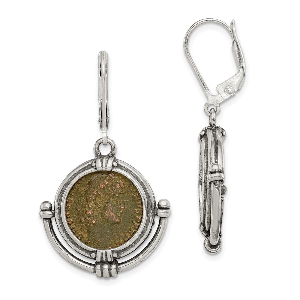 Ancient Coins Sterling Silver & Bronze Antiqued Roman Coin Leverback Dangle Earrings with a Certificate of Authenticity