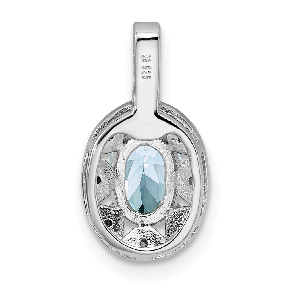 Rhodium-plated Diam. & Aquamarine Pendant in Sterling Silver