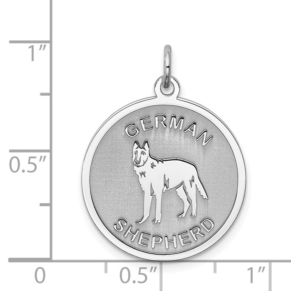 Rhodium-plated German Shepherd Disc Charm in Sterling Silver