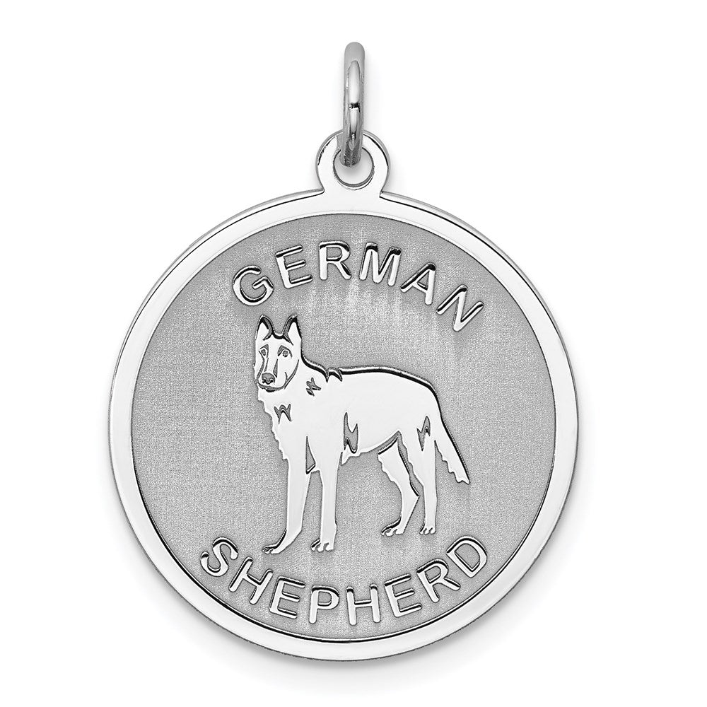 Rhodium-plated German Shepherd Disc Charm in Sterling Silver