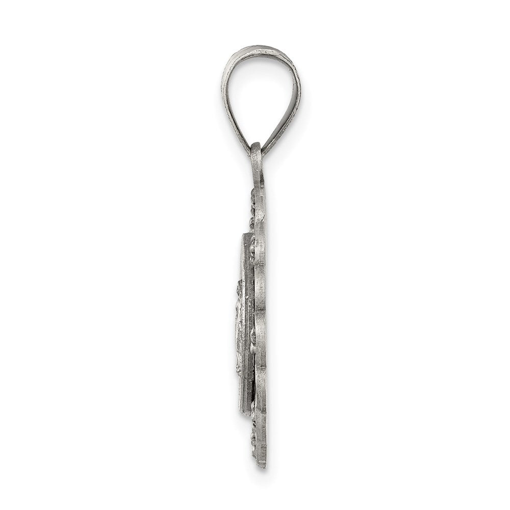 & CZ Antiqued Blessed Mother Pendant in Sterling Silver