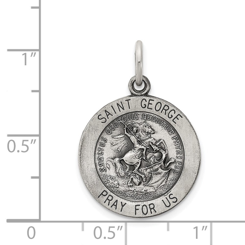 Antiqued Saint George Medal in Sterling Silver