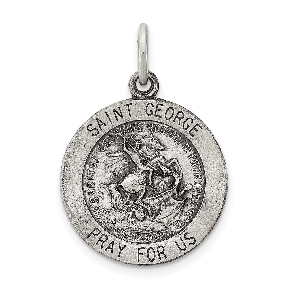 Antiqued Saint George Medal in Sterling Silver