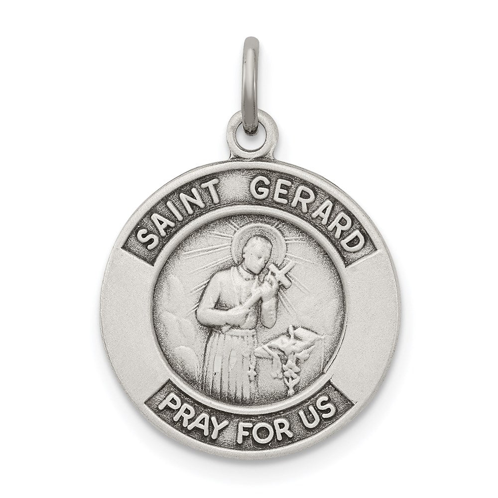 Antiqued St. Gerard Medal Pendant in Sterling Silver