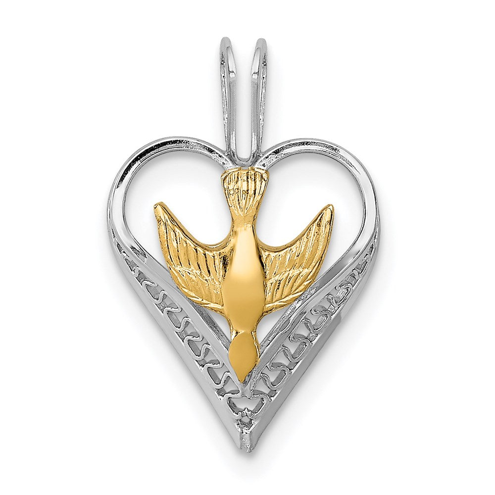 Rhodium-Plated & 18k Gold-Plated Dove Heart Pendant in Sterling Silver