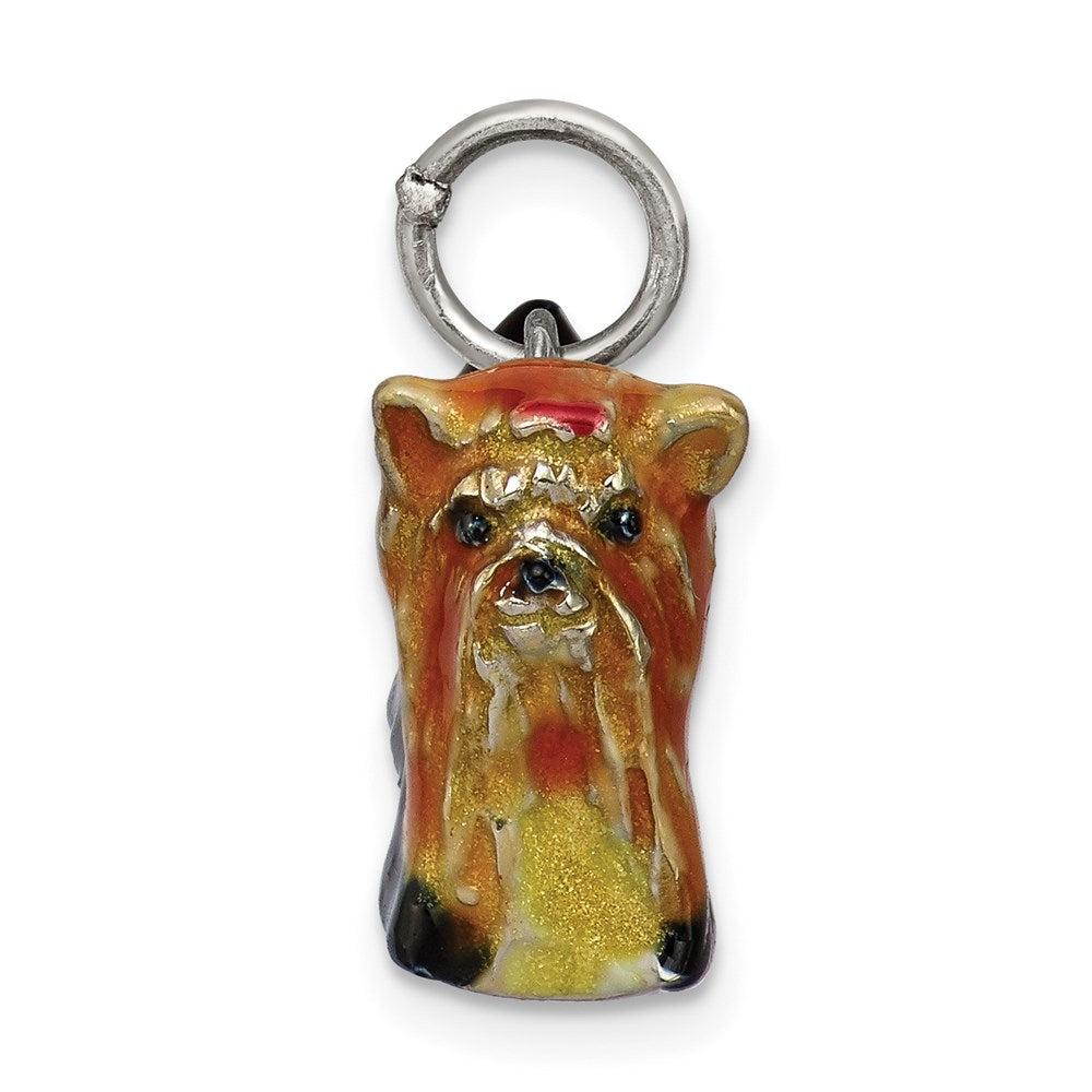 Enameled Yorkshire Terrier Charm in Sterling Silver