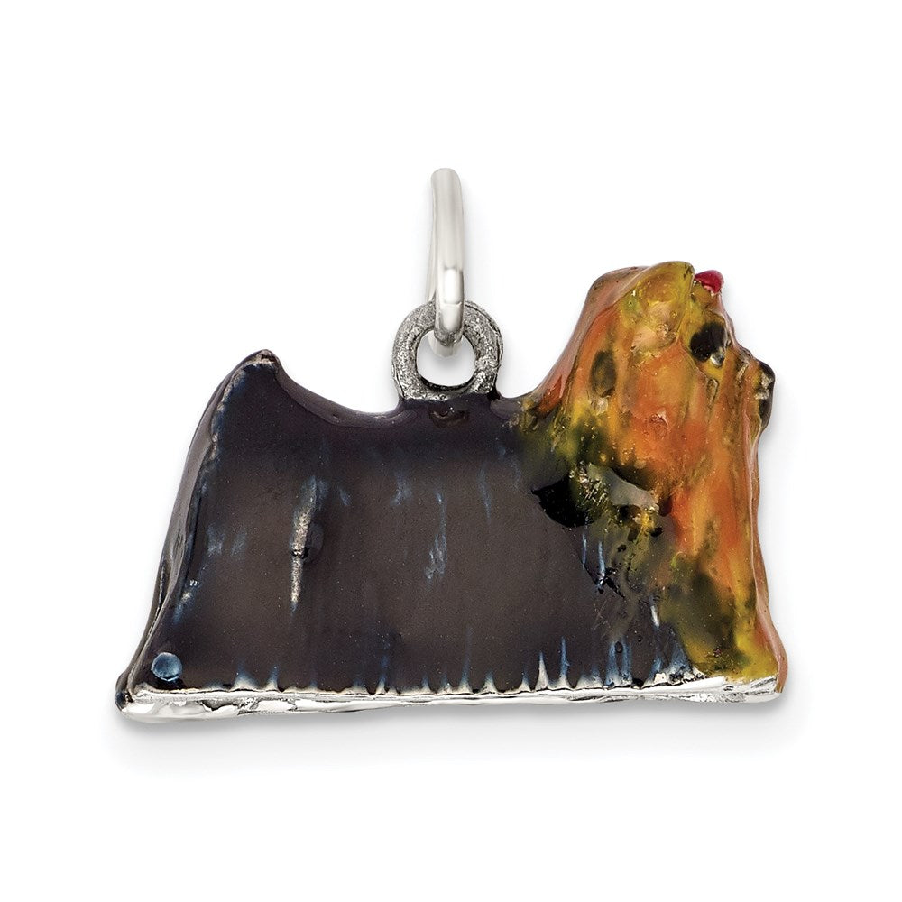 Enameled Yorkshire Terrier Charm in Sterling Silver