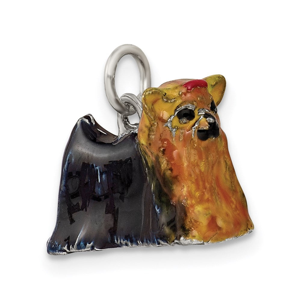 Enameled Yorkshire Terrier Charm in Sterling Silver