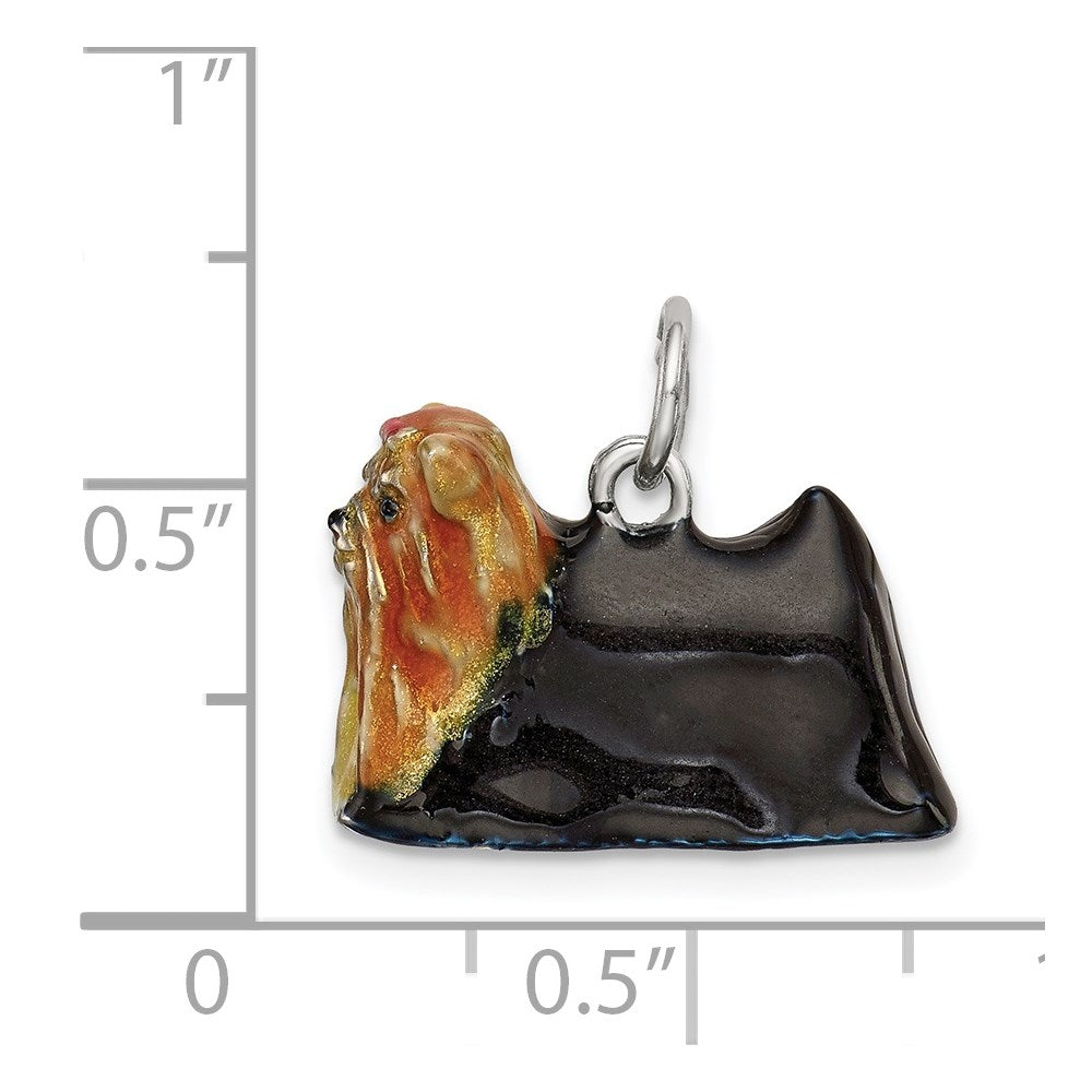 Enameled Yorkshire Terrier Charm in Sterling Silver