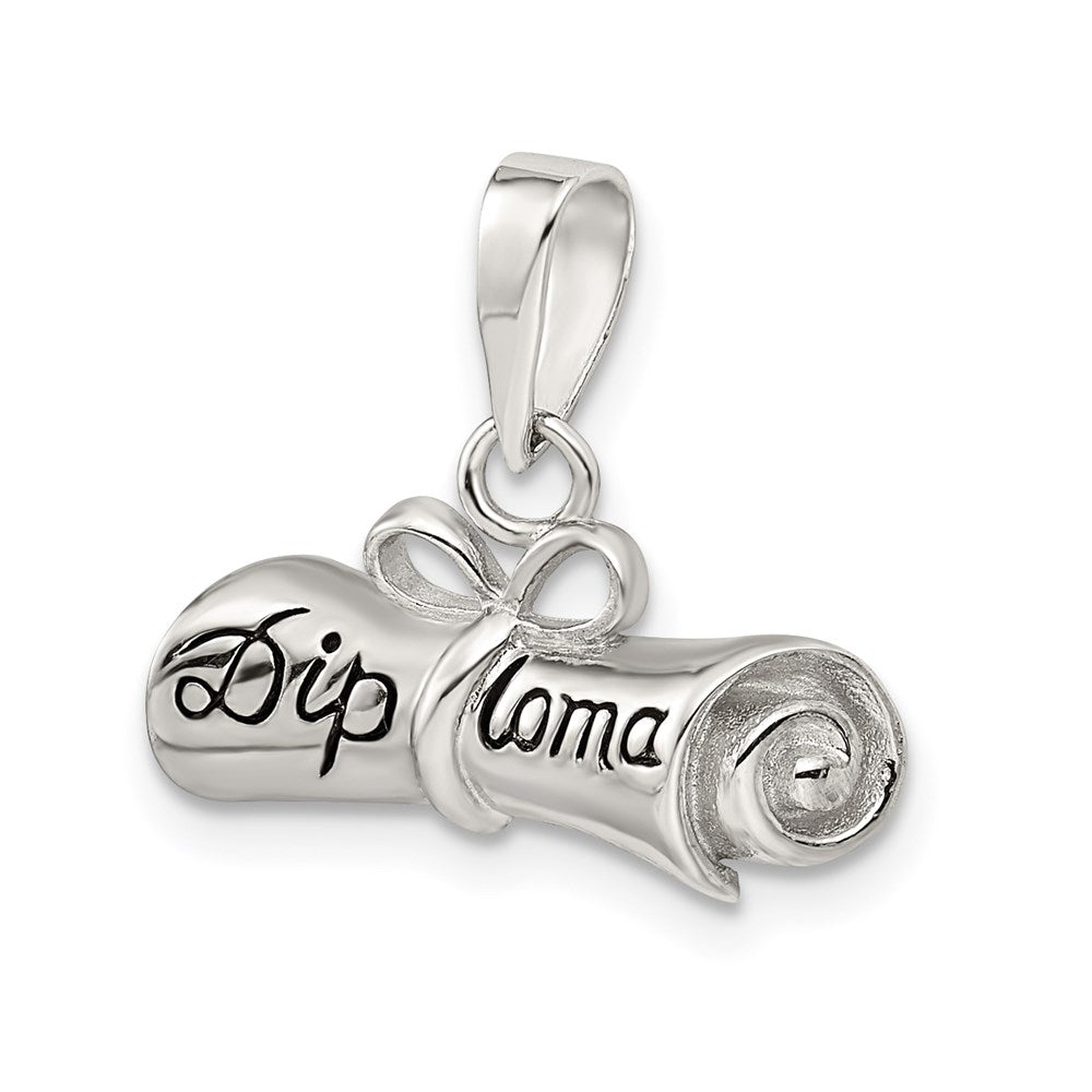 Rhodium-plated Rolled-Up Diploma Charm in Sterling Silver