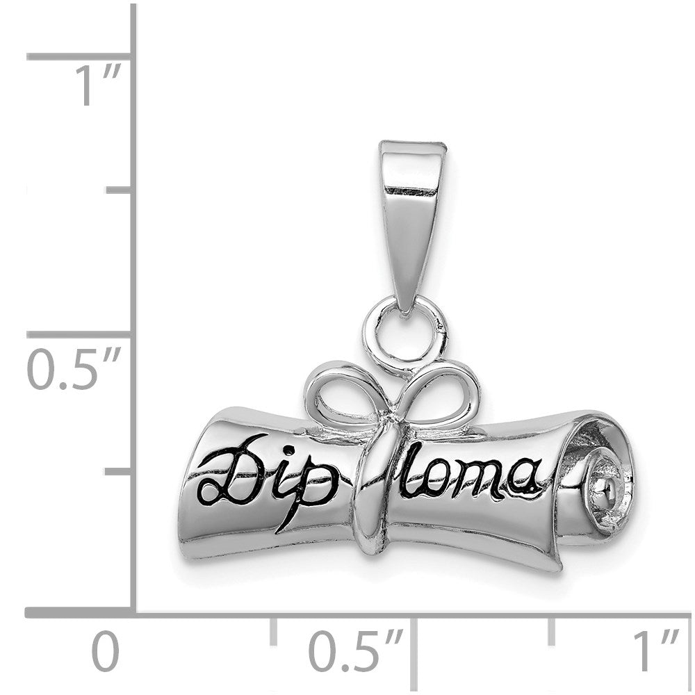 Rhodium-plated Rolled-Up Diploma Charm in Sterling Silver