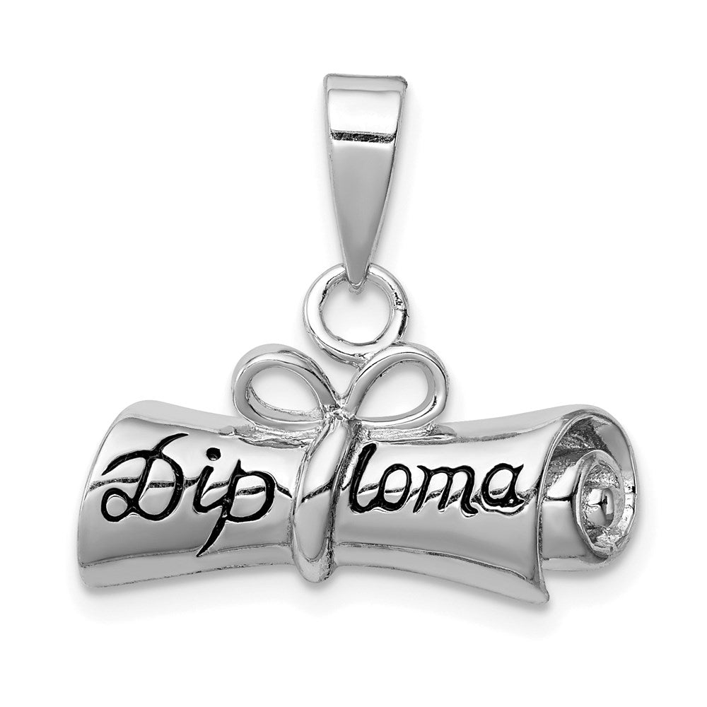 Rhodium-plated Rolled-Up Diploma Charm in Sterling Silver