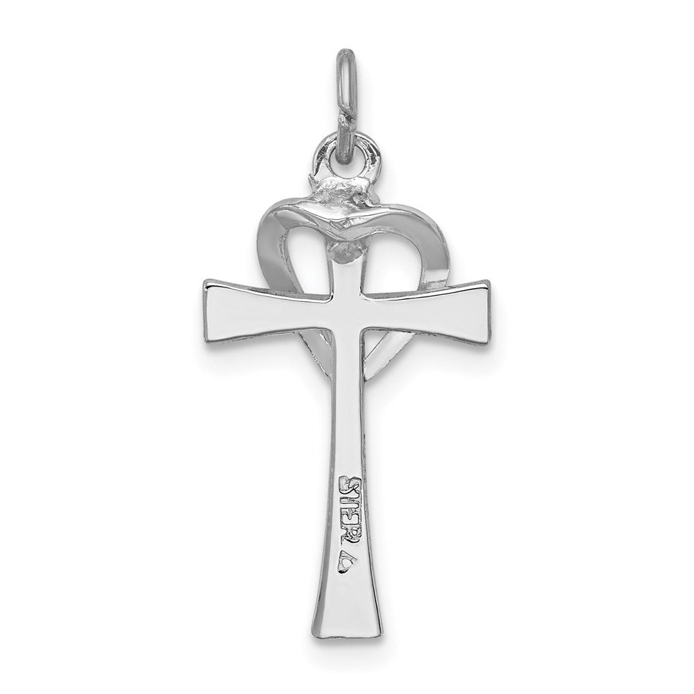 Rhodium-plated & Gold-tone Polished Cross w/ Heart Pendant in Sterling Silver
