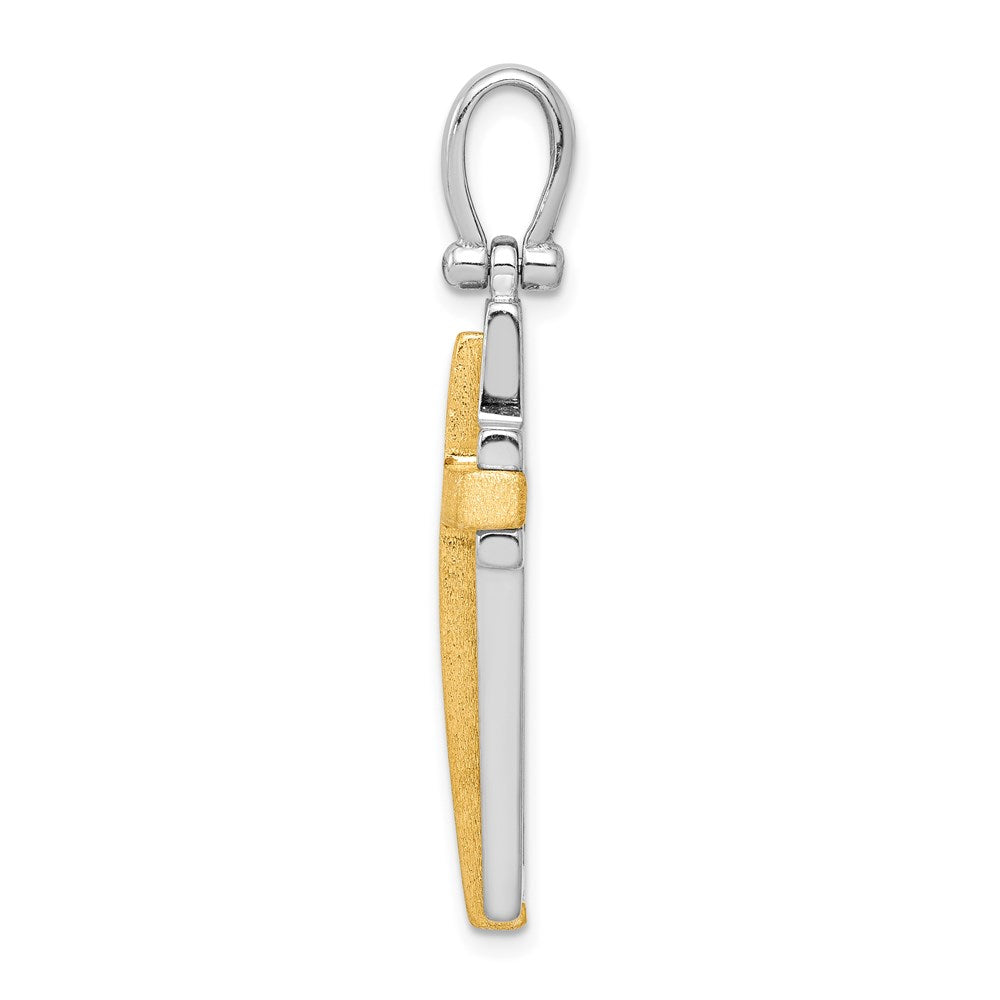 Rhodium-Plated & Gold-tone Brshd/Polished Cross Pendant in Sterling Silver