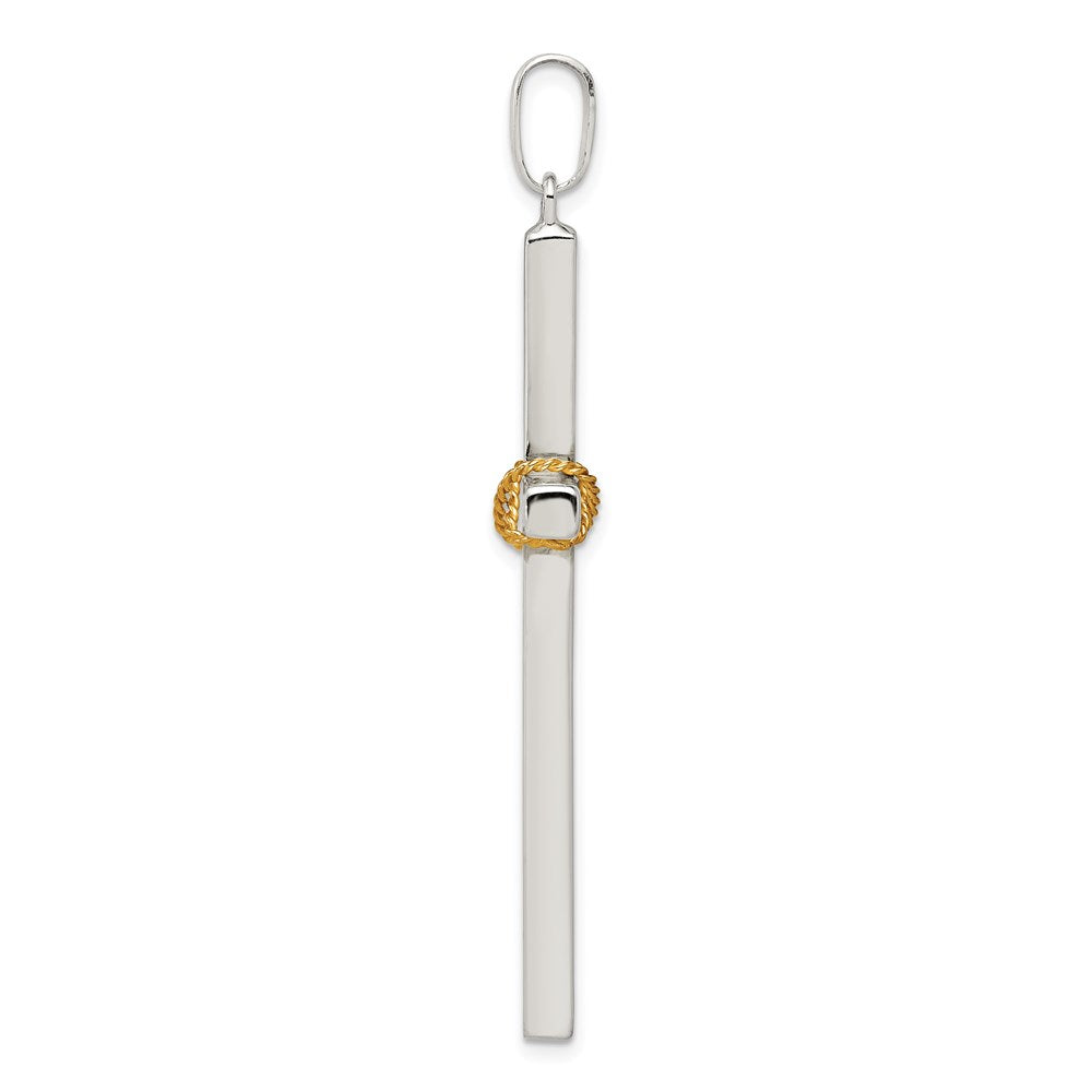 Polished w/ Gold-plated Rope Hollow Crucifix Pendant in Sterling Silver
