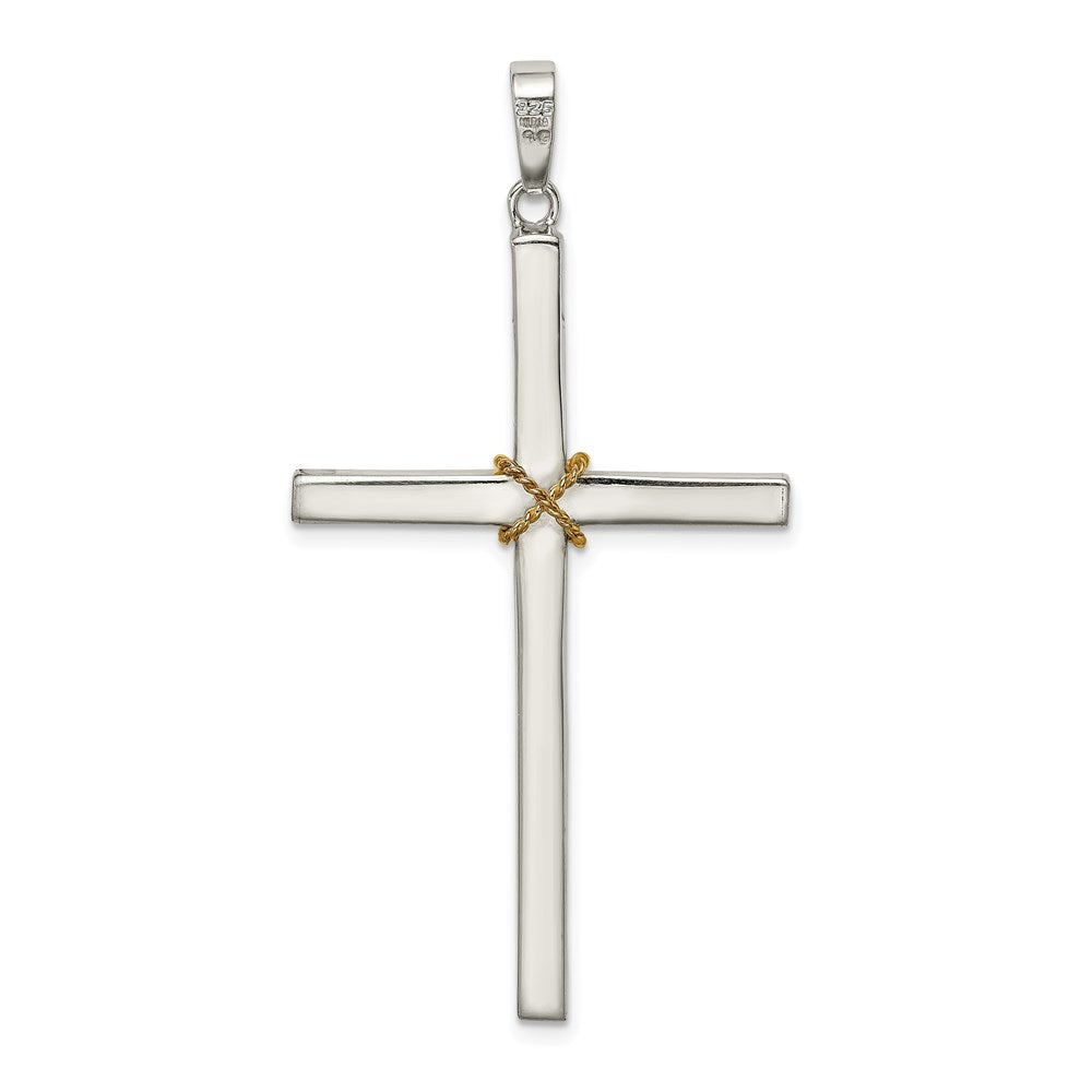 Polished w/ Gold-plated Rope Hollow Crucifix Pendant in Sterling Silver