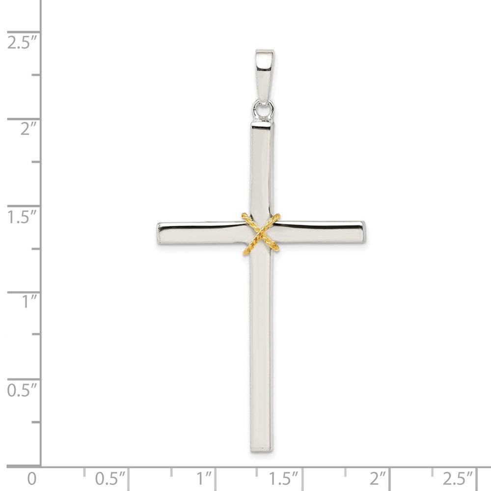 Polished w/ Gold-plated Rope Hollow Crucifix Pendant in Sterling Silver