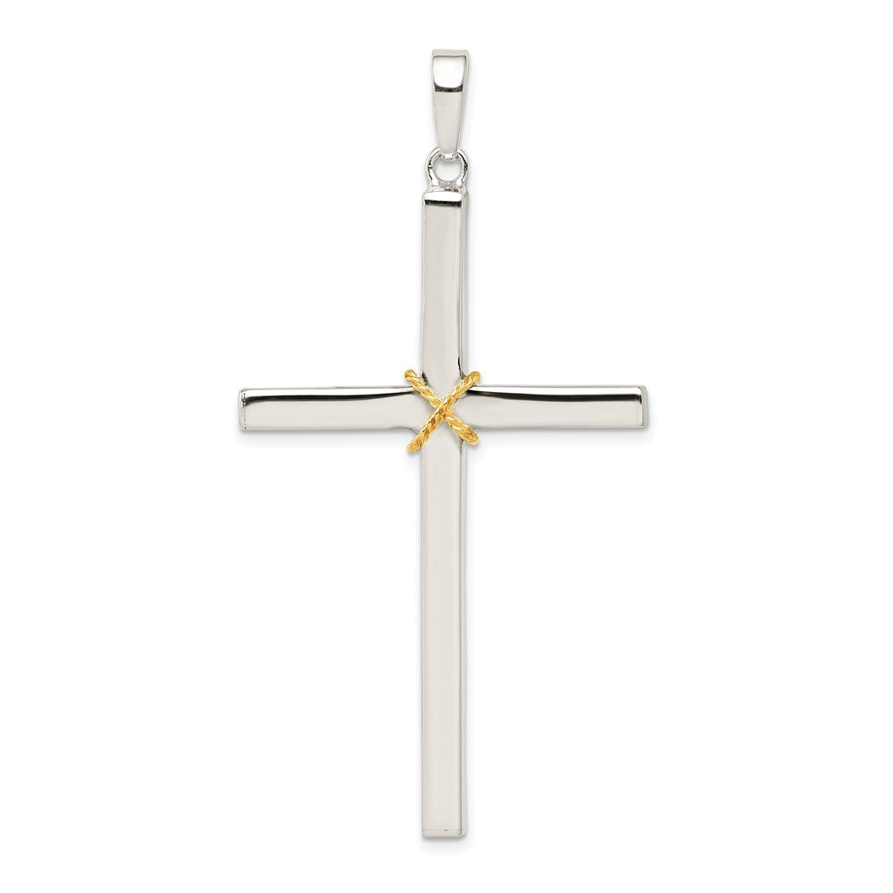 Polished w/ Gold-plated Rope Hollow Crucifix Pendant in Sterling Silver