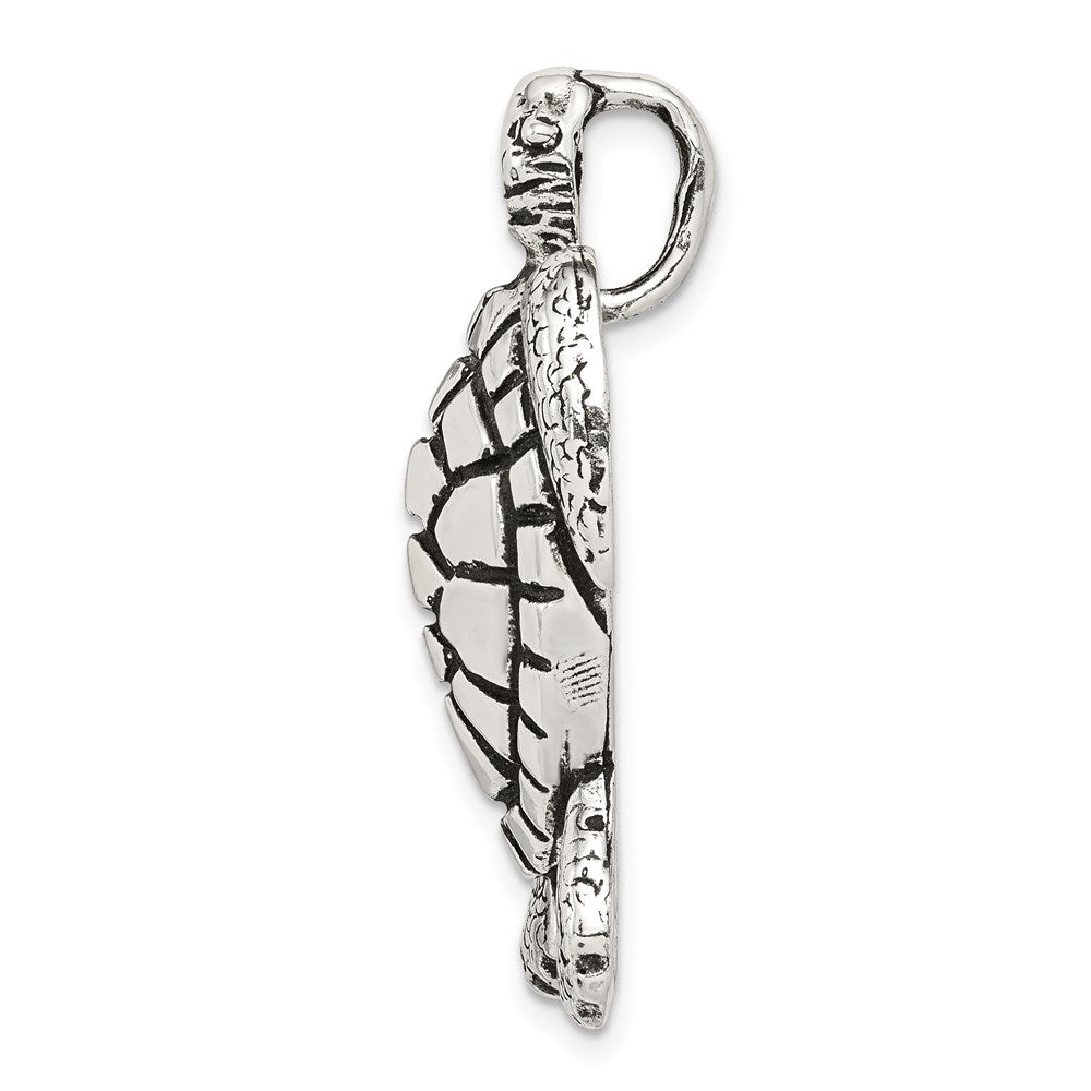 Antiqued & Textured Turtle Chain Slide Pendant in Sterling Silver