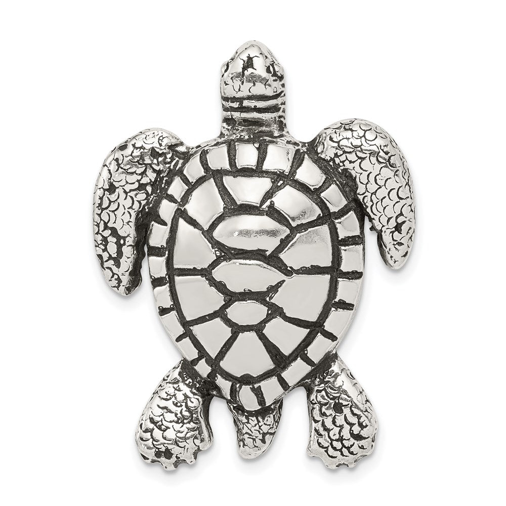 Antiqued & Textured Turtle Chain Slide Pendant in Sterling Silver