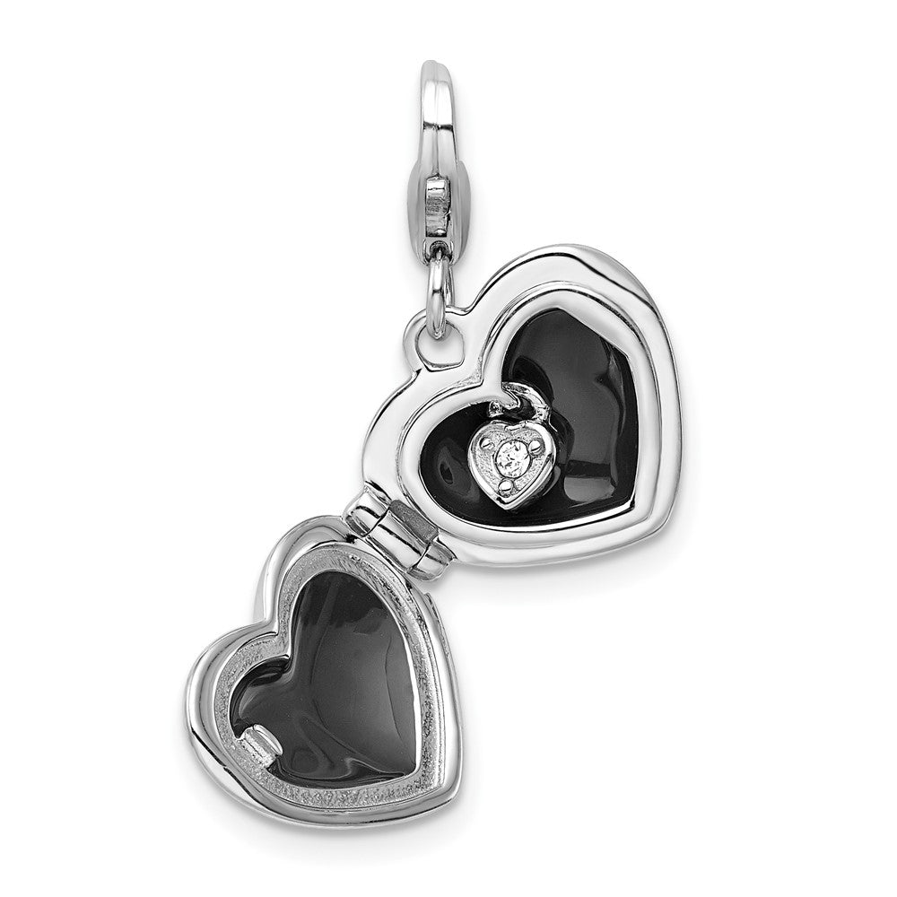 Amore La Vita Sterling Silver Rhodium-Plated Polished 3-D Enameled LOVE Heart Locket Charm with Fancy Lobster Clasp