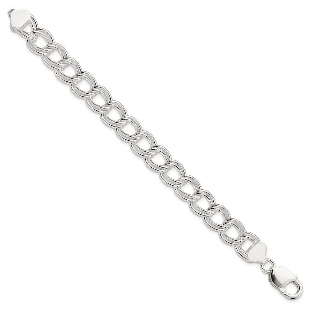11.5mm Solid Double Link Charm Bracelet in Sterling Silver