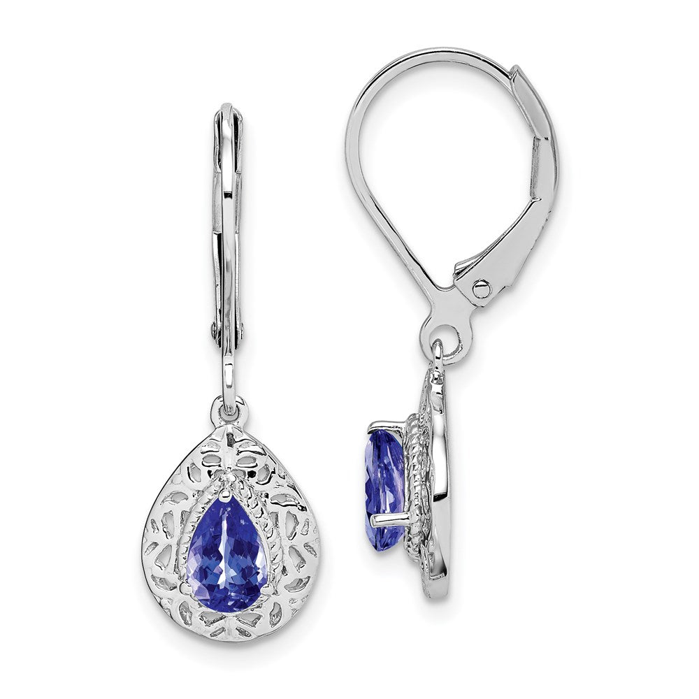 Rhodium-Plated Tanzanite Lever Back Earrings in Sterling Silver