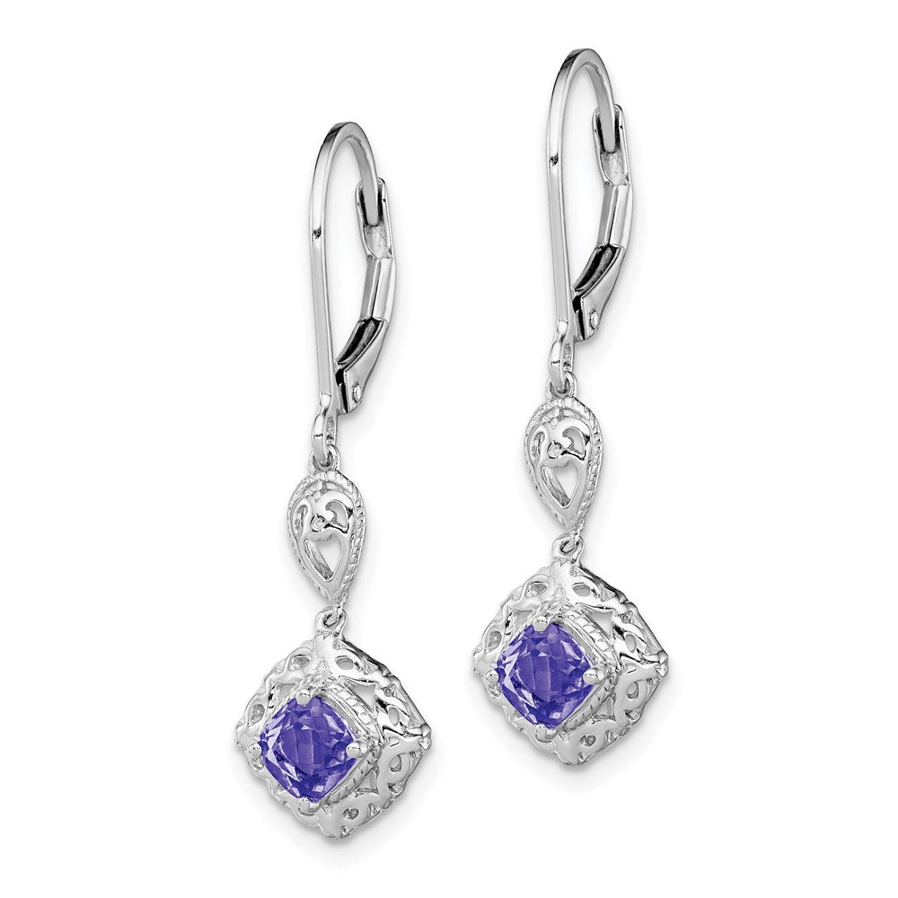 Rhodium-plated Tanzanite Lever Back Earrings in Sterling Silver