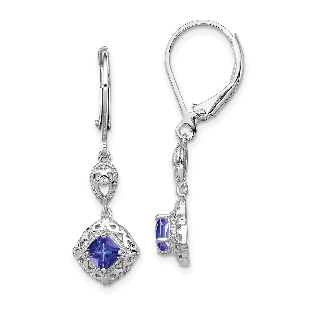 Rhodium-plated Tanzanite Lever Back Earrings in Sterling Silver