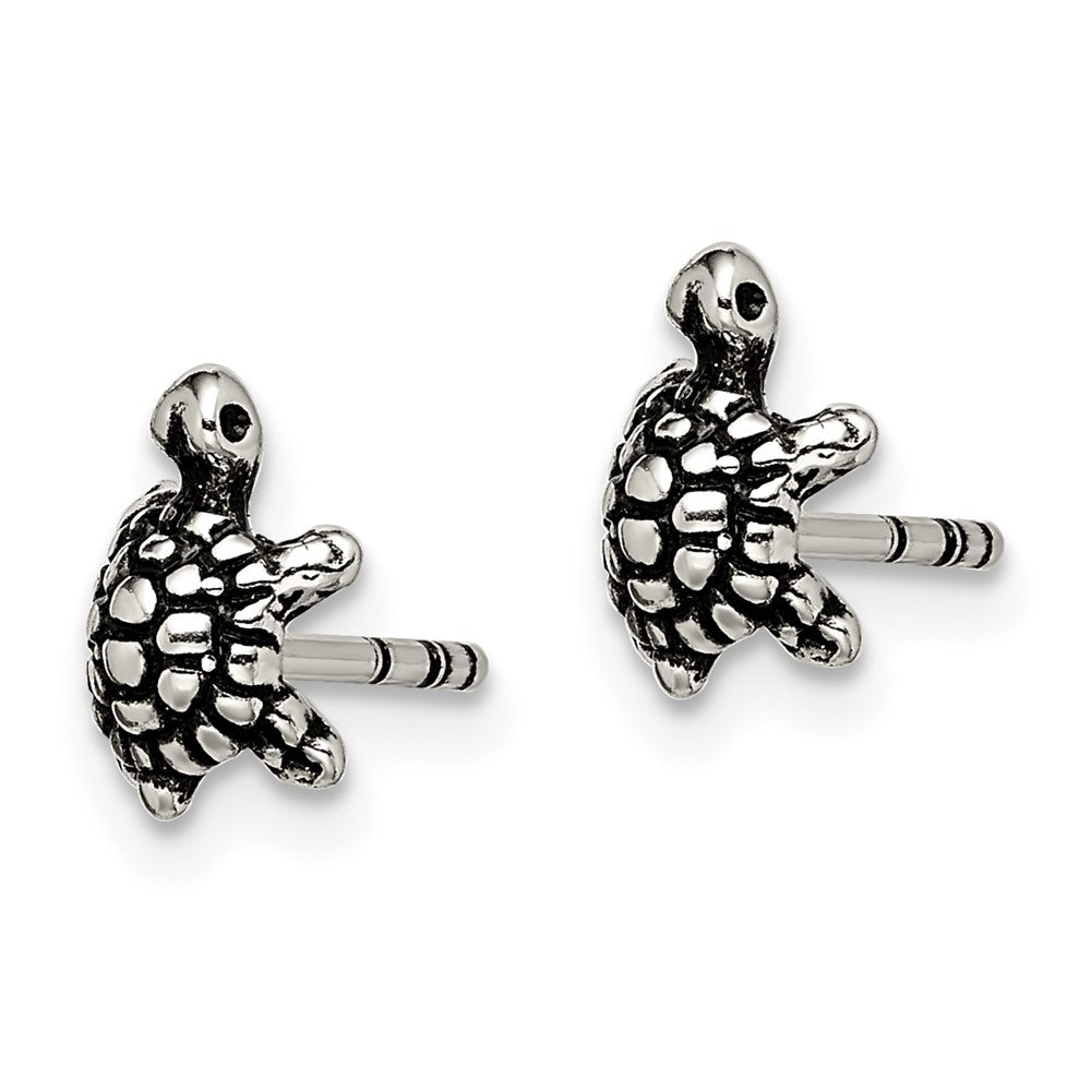 & Antiqued Turtle Post Earrings in Sterling Silver