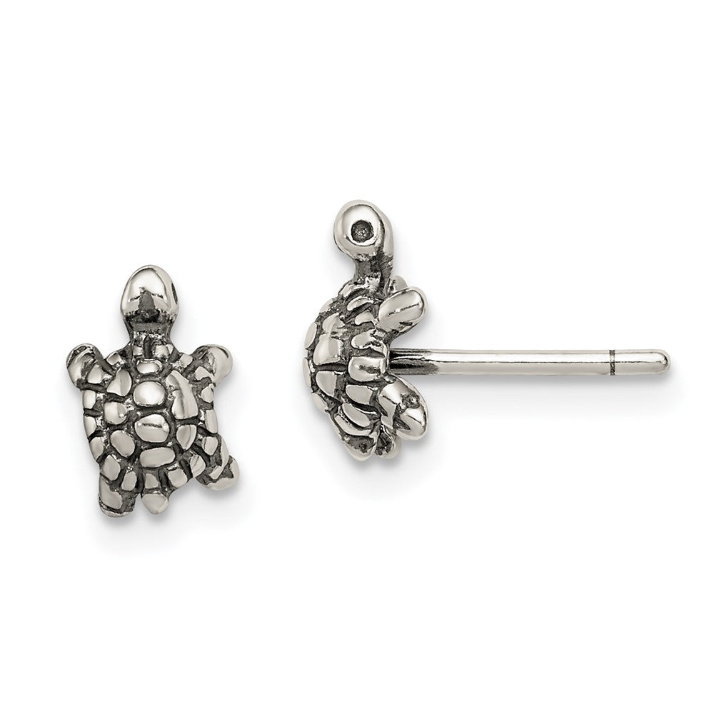 & Antiqued Turtle Post Earrings in Sterling Silver