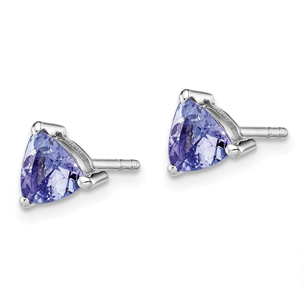 Rhodium-Plated Trillion Tanzanite Post Earrings in Sterling Silver