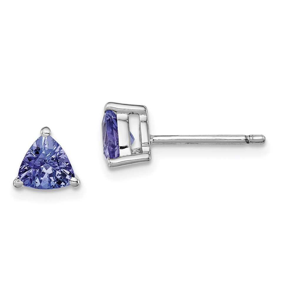 Rhodium-Plated Trillion Tanzanite Post Earrings in Sterling Silver