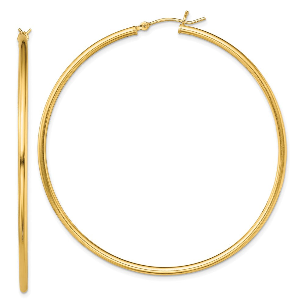 Gold-Tone Polished 2x60mm Hoop Earrings in Sterling Silver