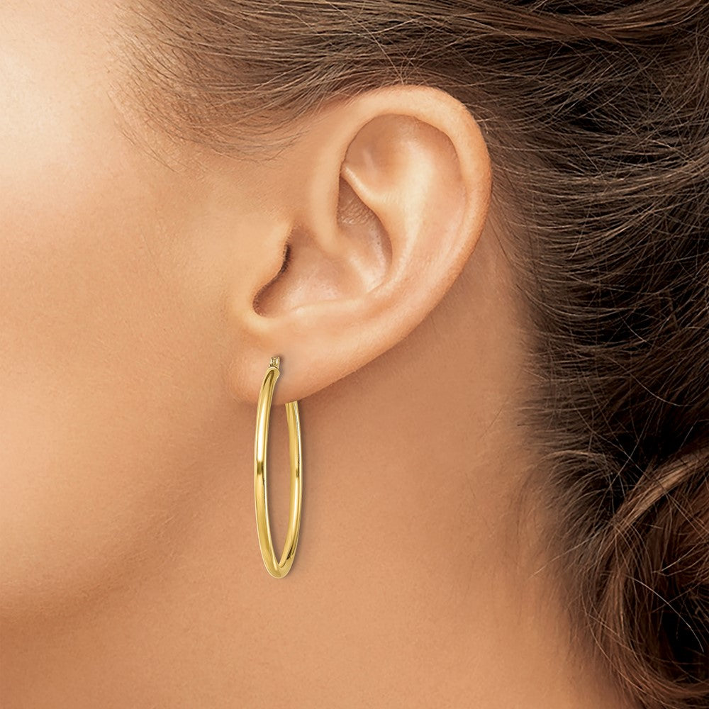 Gold-Tone Polished 2x35mm Hoop Earrings in Sterling Silver